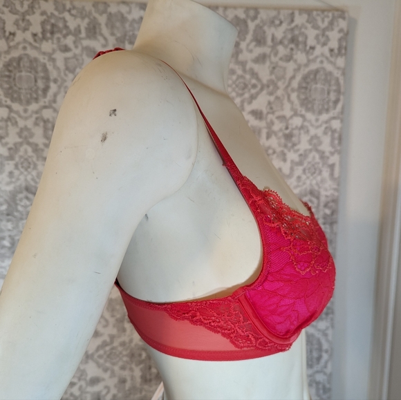 Victoria's Secret Red & Pink underlayer Lace Plunge Bra 34B - Picture 3 of 7